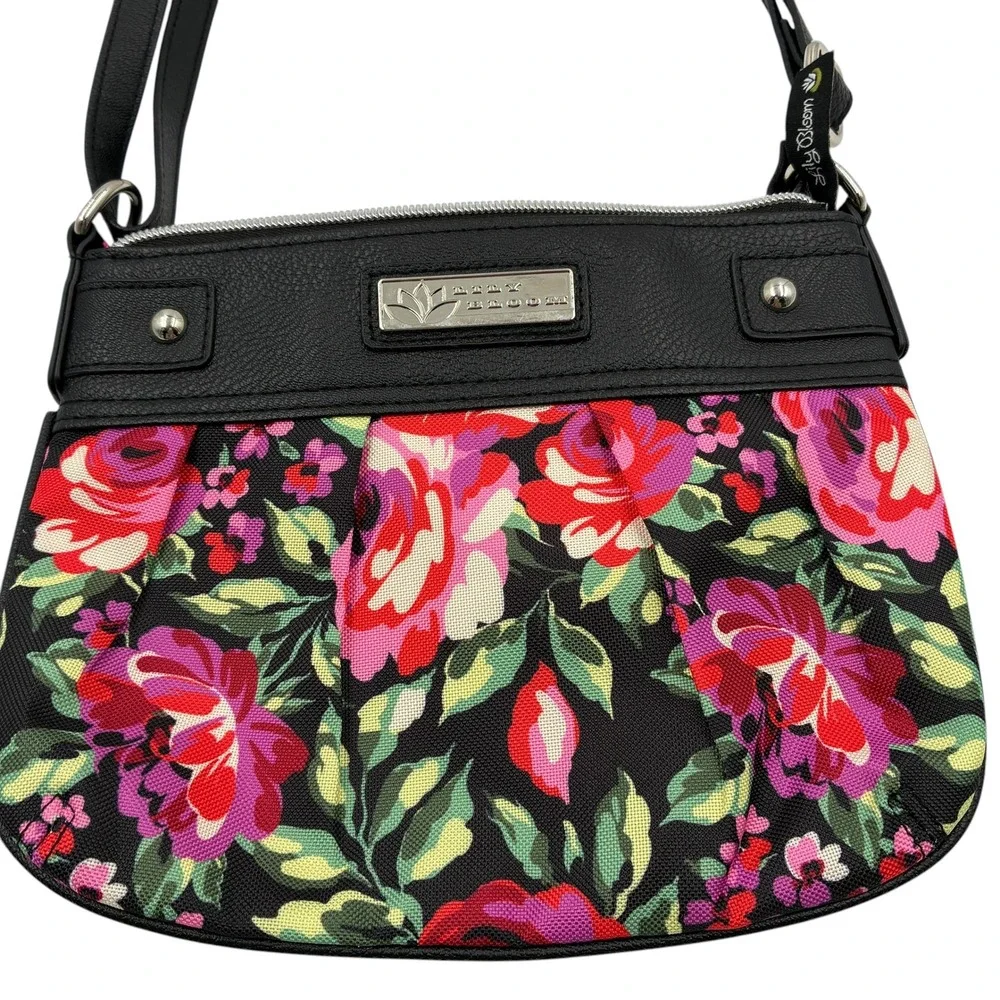 Lily Bloom Floral Crossbody Bag Black Pink Recycled‎ Polyester Small Purse